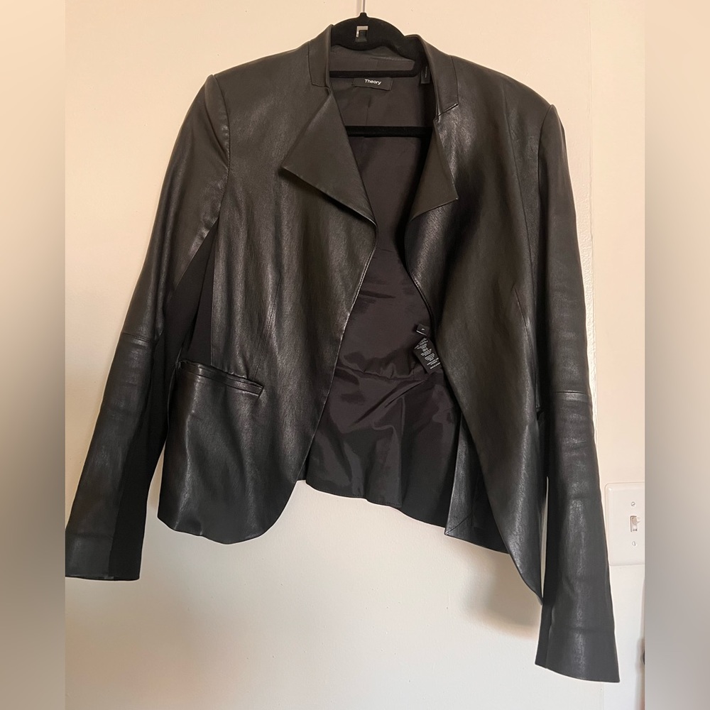 Theory Bristol Leather and Fabric cropped Blazer Size Large